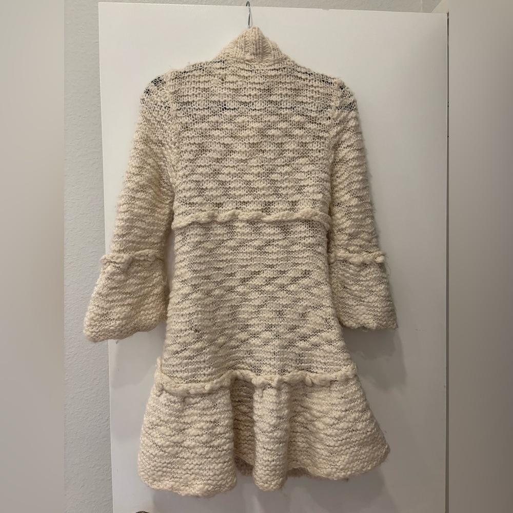 Free People chunky textured knit ruffled flared sleeves high collar cardigan - Picture 2 of 6